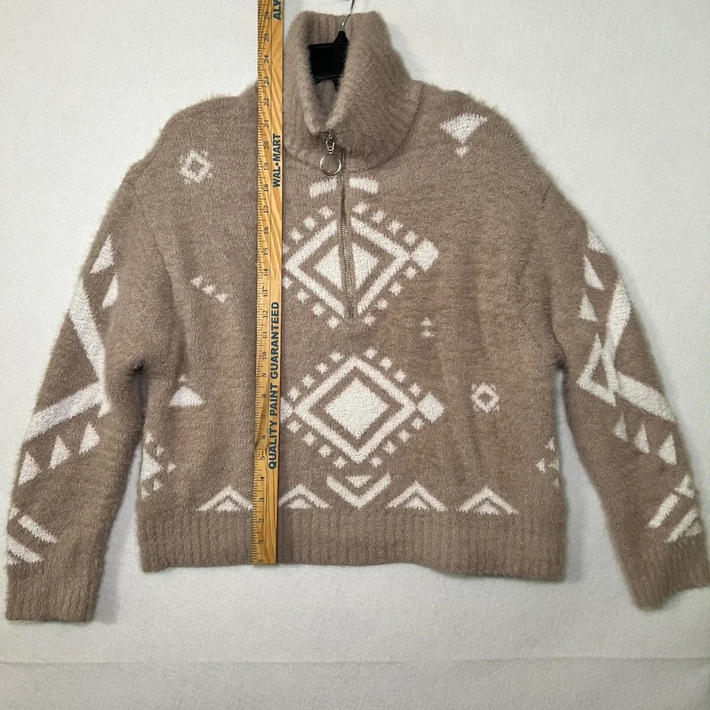 Jessica‎ Simpson Women's Tan Eyelash Knit Geometric Boho Southwestern Sweater L